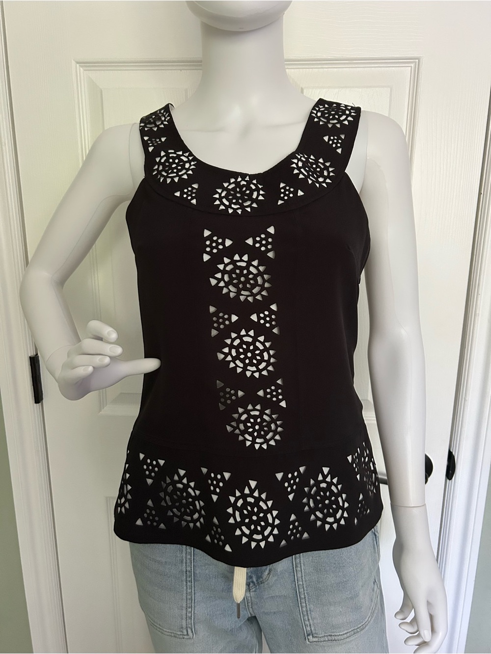 Romeo & Juliet Couture Black Laser-Cut Tank Top